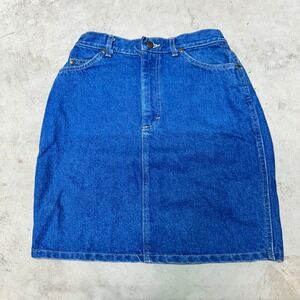 Lee Denim Skirt Womens Size 9 Blue Jean Mini Skirt Vintage High Waist Made USA